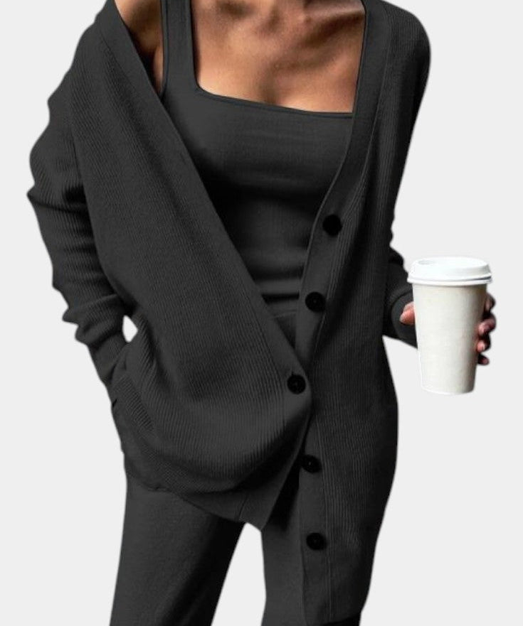 Women's Cozy Three-Piece Knit Set in Black