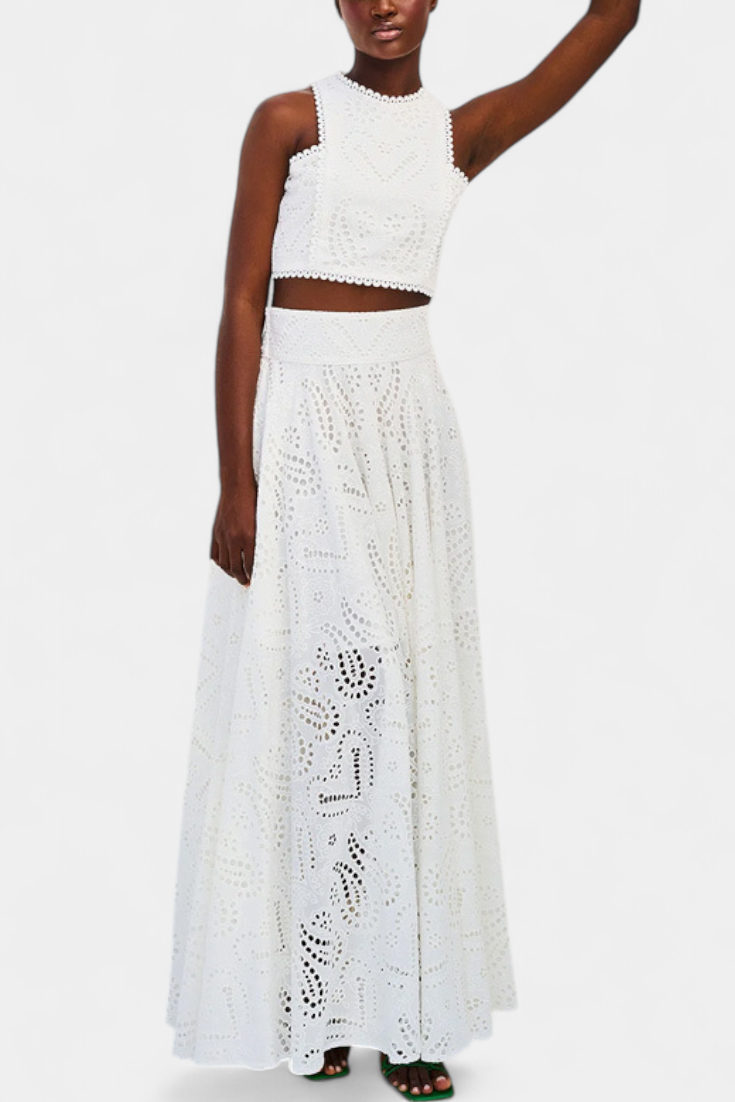 Women's Crop Top & Maxi Skirt in White