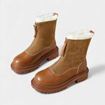 Women's Cleated Sole Boots with Faux Fur Trim in Brown