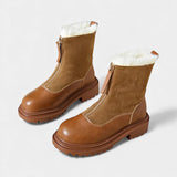 Women's Cleated Sole Boots with Faux Fur Trim in Brown
