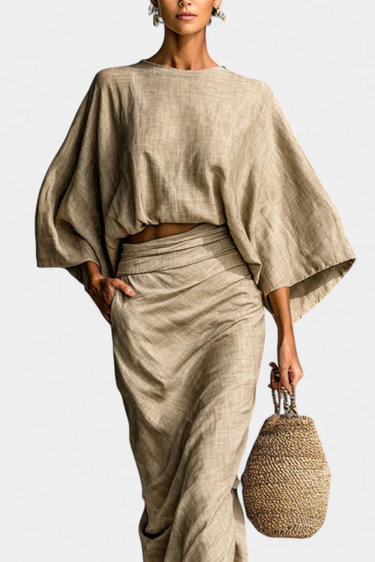 Long Sleeve Casual Ensemble with Flowing Maxi Skirt, photo 2