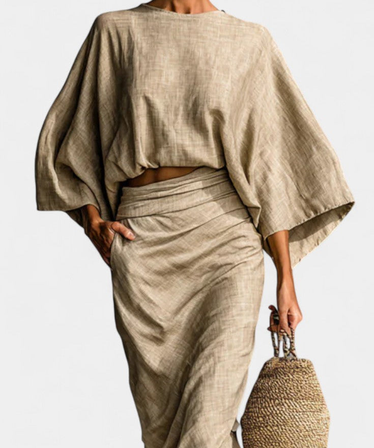Long Sleeve Casual Ensemble with Flowing Maxi Skirt, photo 2