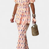 Puff-Sleeve Set with Flared Pants