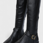 Buckled High Boots with Zipper Closure in Black