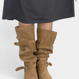 Pointed-Toe Western High Boots in Khaki