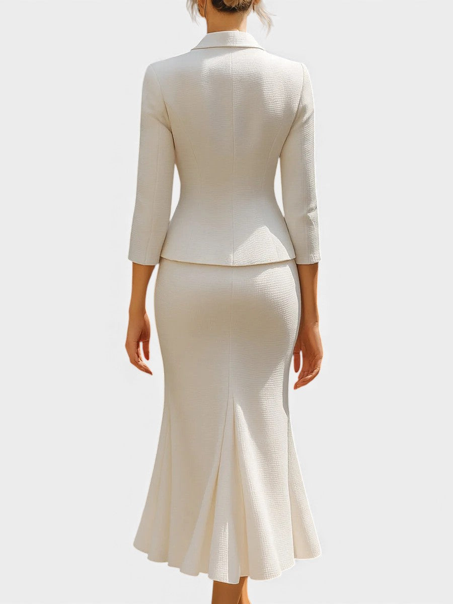 Chic Ecru Tailored Suit with Flowing Long Wrap Skirt, photo 3