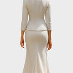Chic Ecru Tailored Suit with Flowing Long Wrap Skirt, photo 3