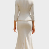 Chic Ecru Tailored Suit with Flowing Long Wrap Skirt, photo 3