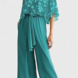 Women's V-Neck Top and Wide Leg Pants Set in Blue