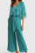 Women's V-Neck Top and Wide Leg Pants Set in Blue