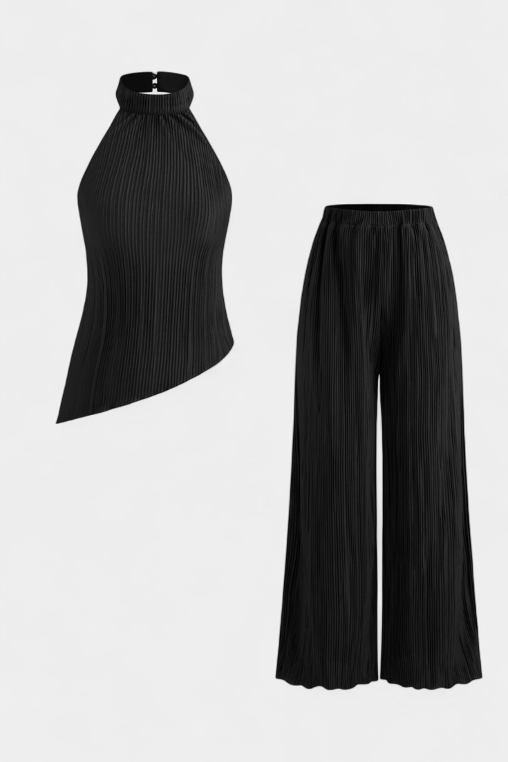 Halter Neck Asymmetrical Top with Wide-Leg Pants Set, photo 9