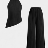 Halter Neck Asymmetrical Top with Wide-Leg Pants Set, photo 9