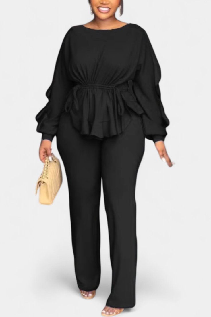 Adjustable Waist Set with Tailored Pants in Black
