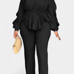 Adjustable Waist Set with Tailored Pants in Black