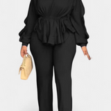 Adjustable Waist Set with Tailored Pants in Black