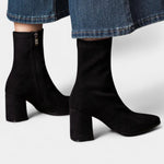 Pointed Toe Ankle Boots with Block Heel in Black