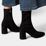 Pointed Toe Ankle Boots with Block Heel in Black