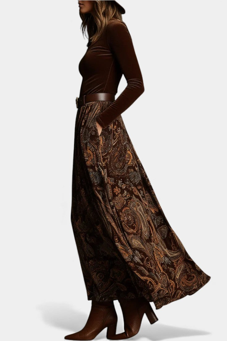 Vintage Stretch Velvet Ensemble with Paisley Maxi Skirt, photo 2