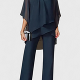 Flowy Off-Shoulder Two-Piece Kitty Set in Navy Blue