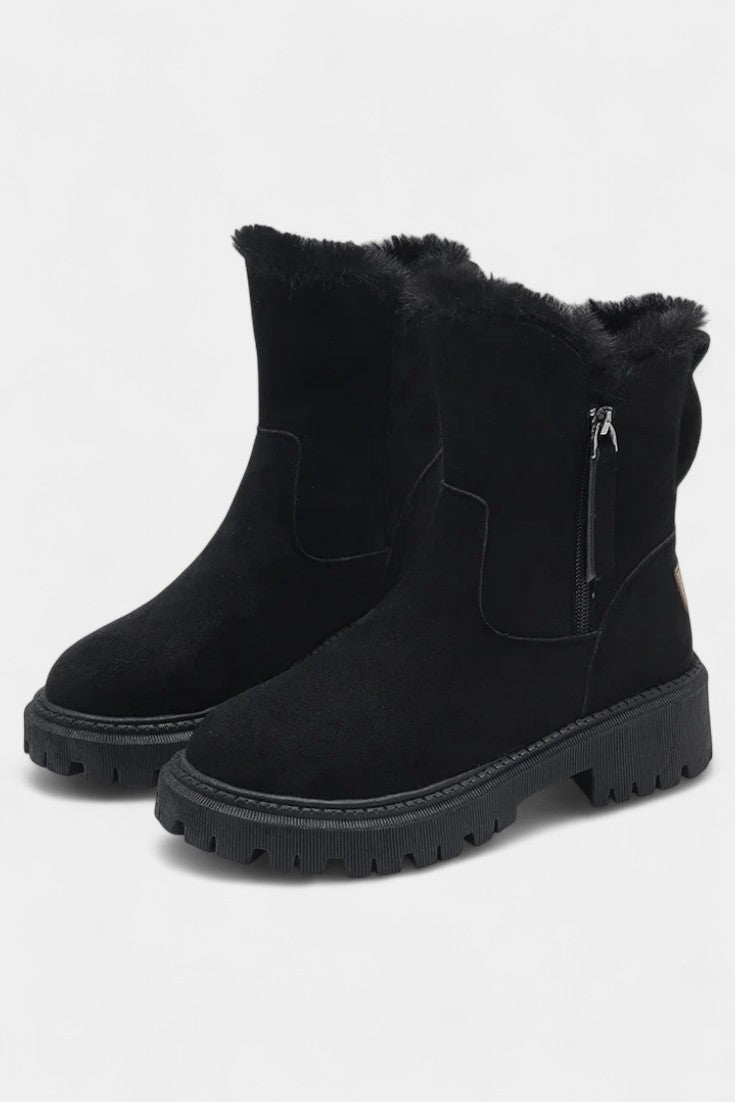 Fur-Trimmed High-Top Platform Snow Boots in Black