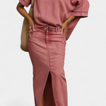 Asymmetrical Denim Set with Long Skirt in Red