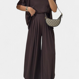Women's Straight Top & Wide-Leg Pants in Brown