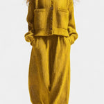 Knit Cardigan & Wide-Leg Pants Ensemble in Yellow