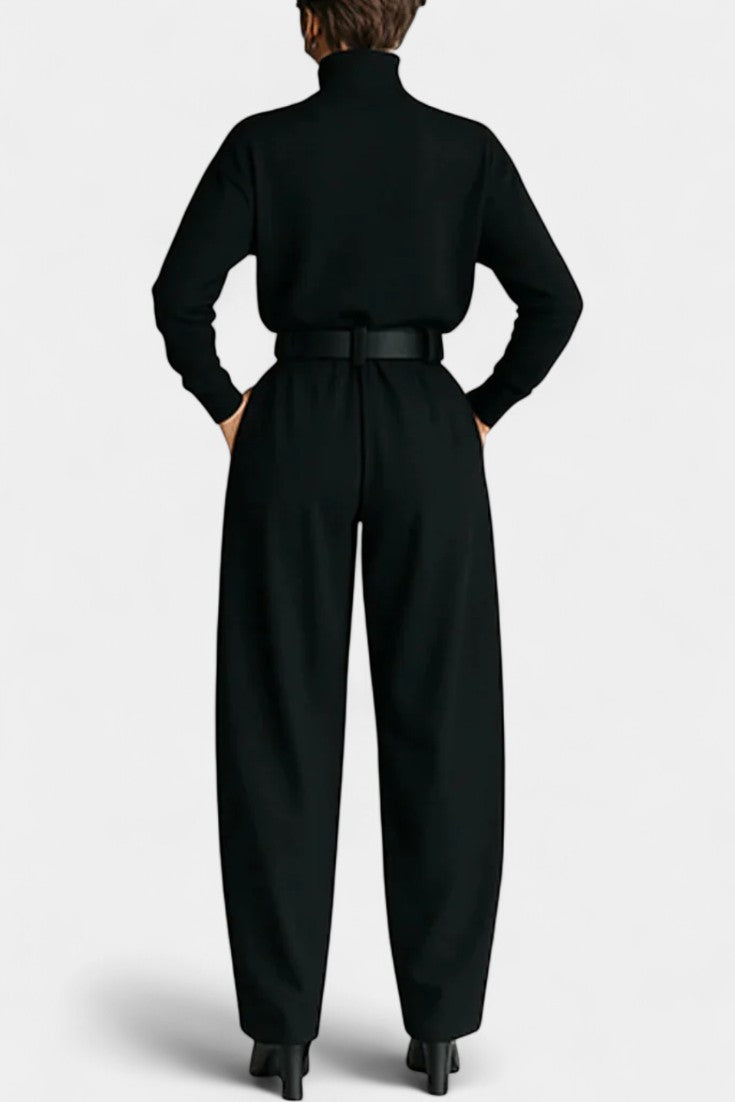 Black High Collar Ensemble with Straight Leg Pants, photo 4