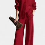 Women's Cardigan and Cozy Pants Set in Red