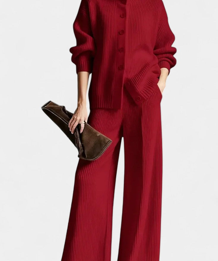 Women's Cardigan and Cozy Pants Set in Red
