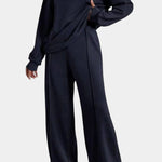 Sweatshirt & High-Waisted Pants Set in Navy Blue
