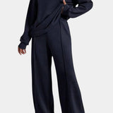 Sweatshirt & High-Waisted Pants Set in Navy Blue