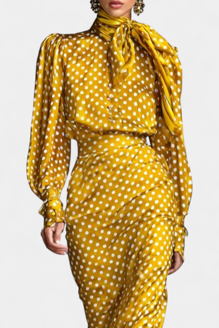 Polka Dot Satin Set with Matching Midi Skirt, photo 2