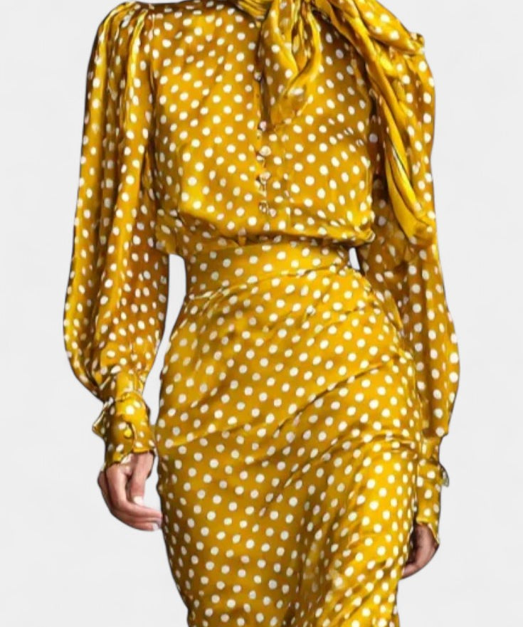Polka Dot Satin Set with Matching Midi Skirt, photo 2
