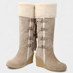 Wedge-Heel Winter Boots with Fur Lining in Beige