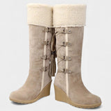 Wedge-Heel Winter Boots with Fur Lining in Beige