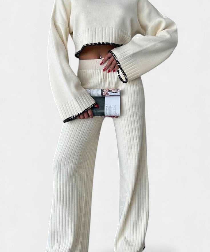 Women's Two-Piece Minimalist Knit Set in Beige