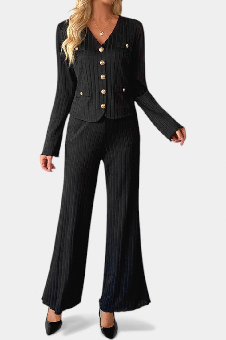 Minimalist Knit Top with Wide-Leg Pants Set, photo 2