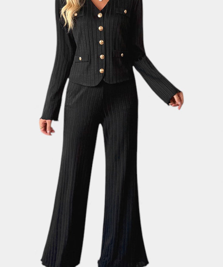 Minimalist Knit Top with Wide-Leg Pants Set, photo 2