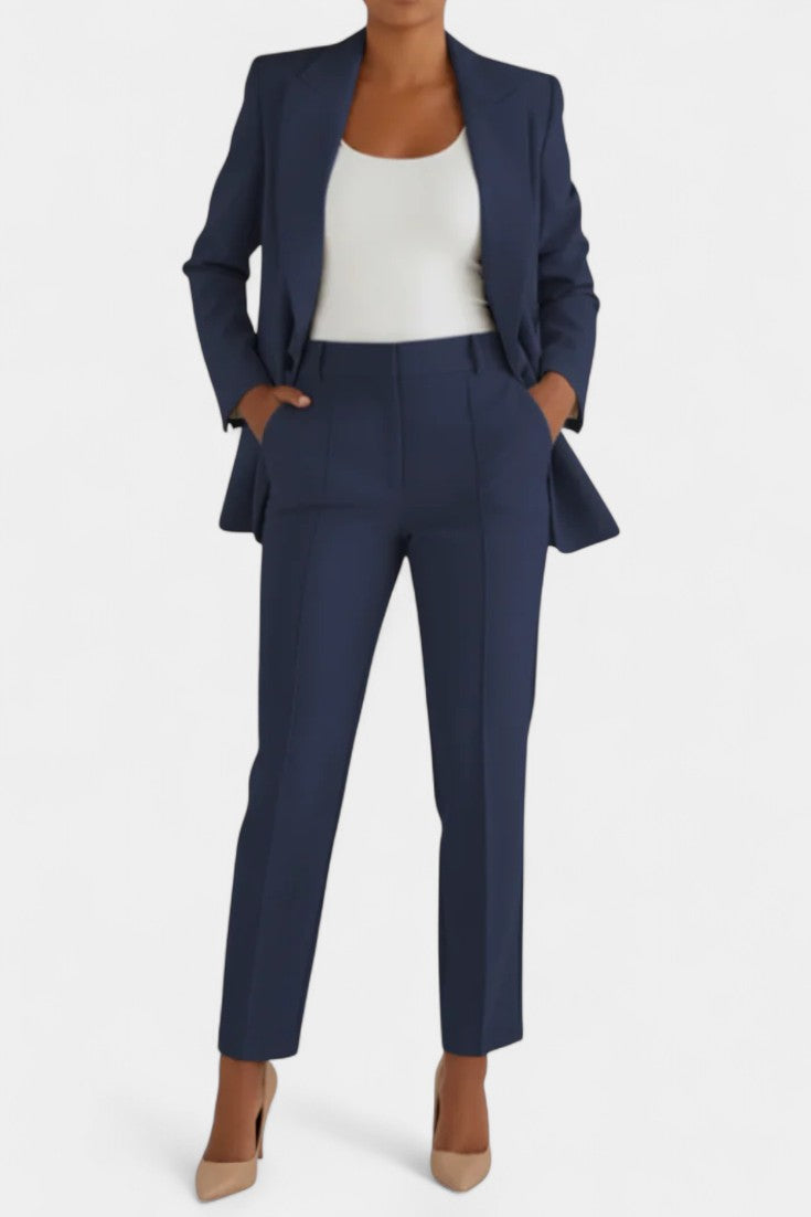 Women's Soft Fabric Two-Piece Fitted Set in Navy Blue