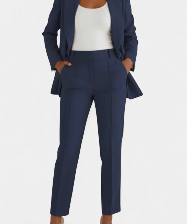 Women's Soft Fabric Two-Piece Fitted Set in Navy Blue