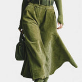 Olive Off-the-Shoulder Top with Midi Suede Skirt Ensemble, photo 3