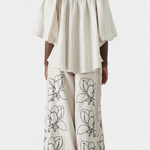 Puff Sleeve Blouse & Wide-Leg Floral Linen Pants Set, photo 4