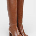 Chic Zip Boots with Comfortable Block Heel in Brown