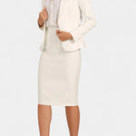 Chic Blazer and Pencil Skirt Ensemble with Notched Collar in White