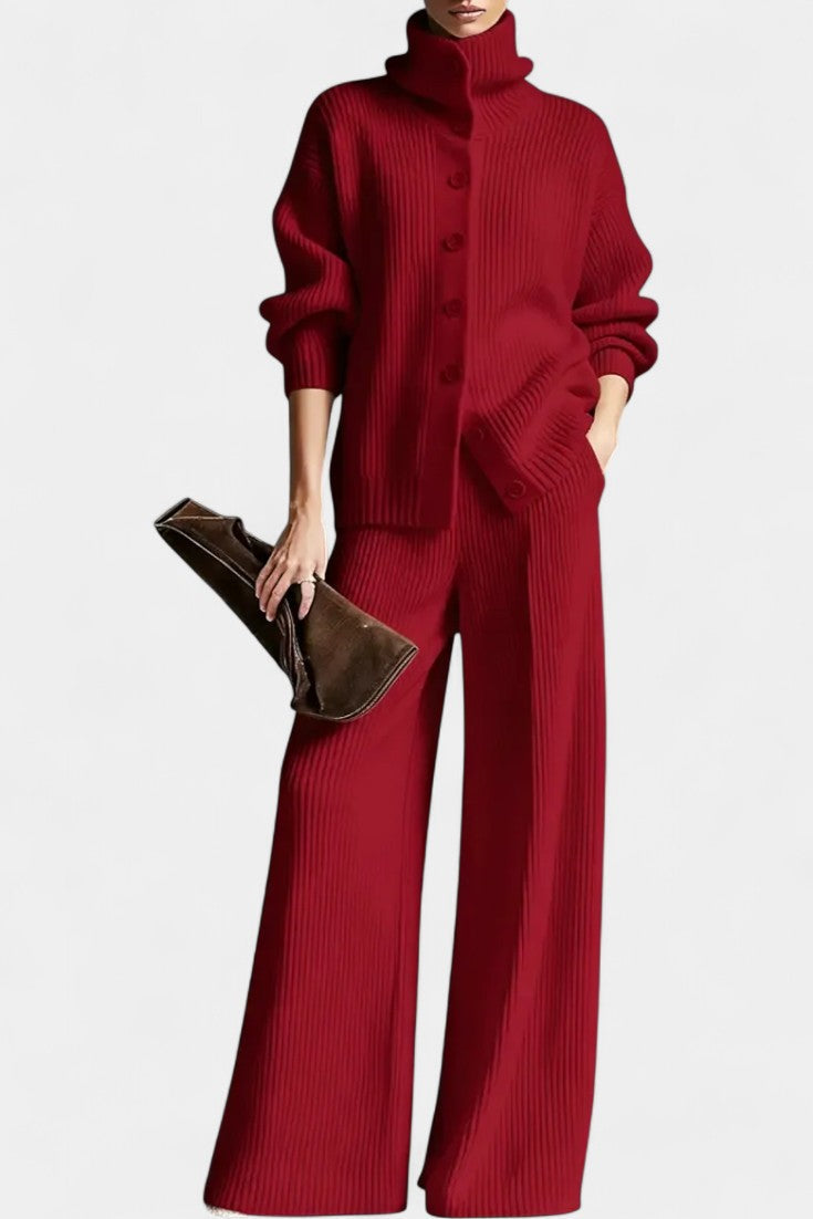 Women's Cardigan Set with Cozy Pants in Red