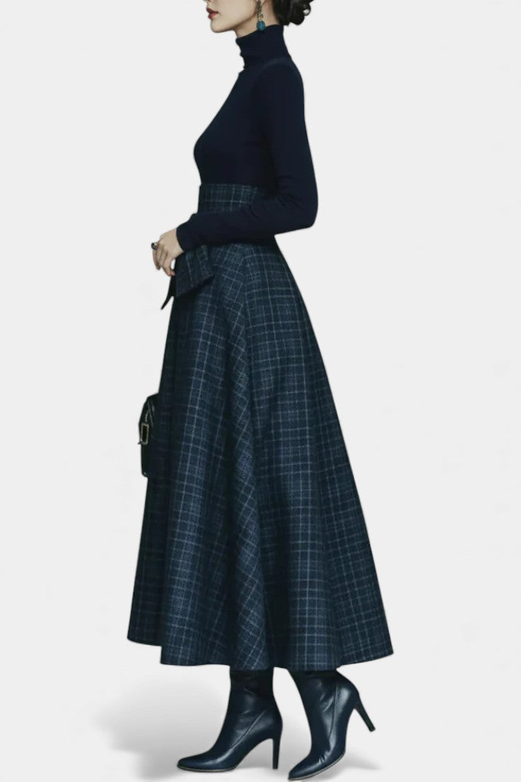Night Blue High Neck Set with Checkered Skirt, photo 2