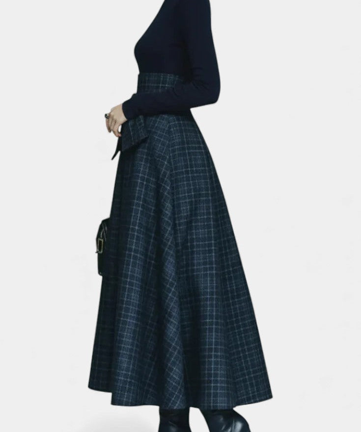 Night Blue High Neck Set with Checkered Skirt, photo 2
