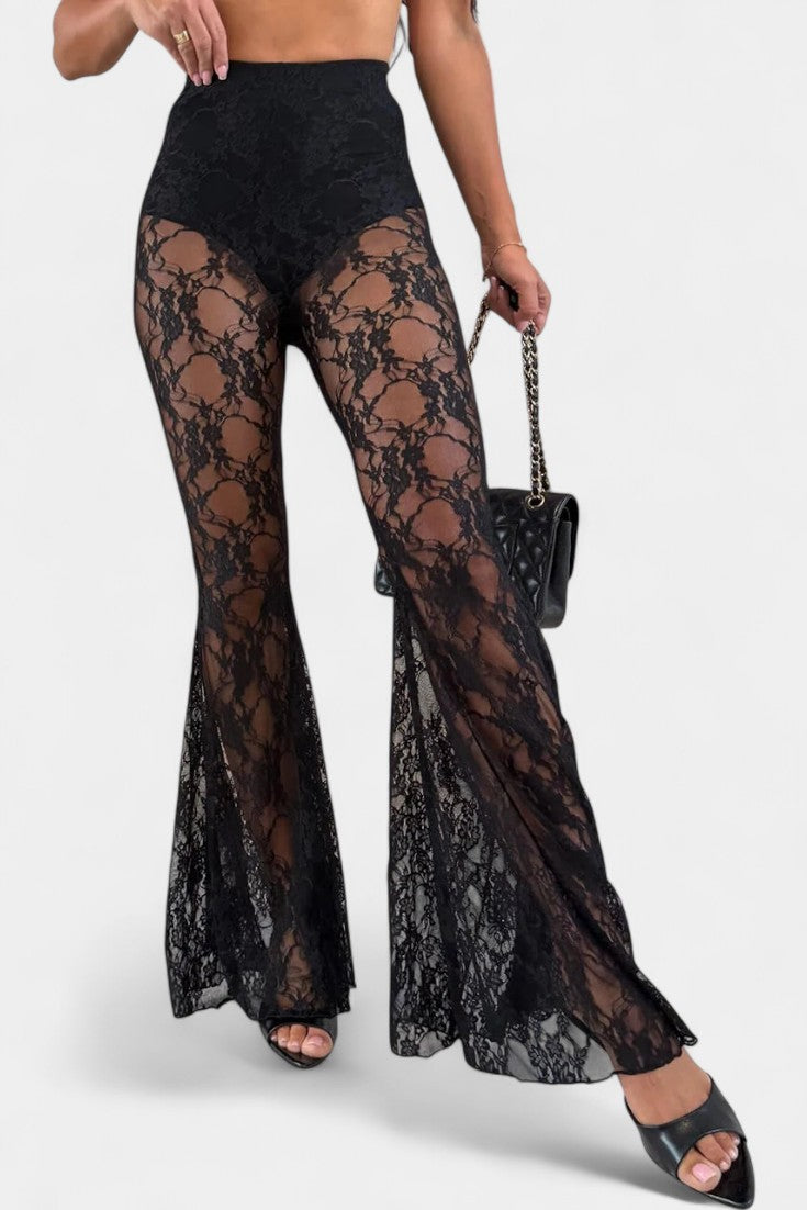 Belted Blazer & Lace Mermaid Pants Set in Pants