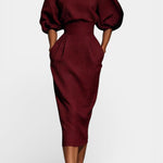 Structured Top and Midi Skirt Two-Piece Set in Bordeaux